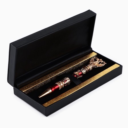 Gift Handle Gell with emblem in a case, metal, red color, writing node 0.1 mm, blue paste-5