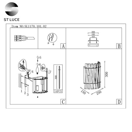 Sconces st. SL1170.101.02. Fabio. 2x40 watts, E14, 25x30 cm, Nickel color-9