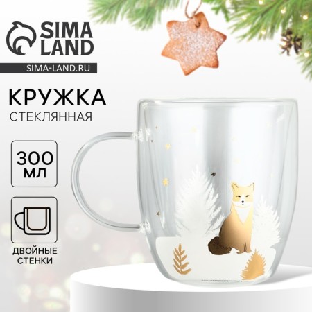 Glass mug with double walls "Fox", 300 ml-3