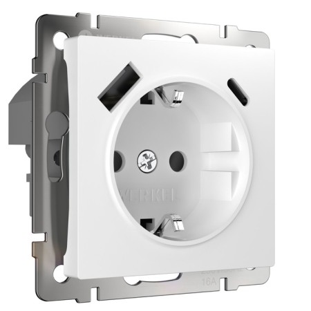 The socket w1171701 with grounding, curtains and USB, type A+C, white