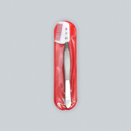 Pinzet straight, narrow, with a comb, 8.8 cm, in a case, color mix-3