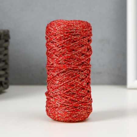 Knitting cord 100% polyester with a lurex 1 mm cylinder, 75 ± 10g, 200m, 27- Red+gold