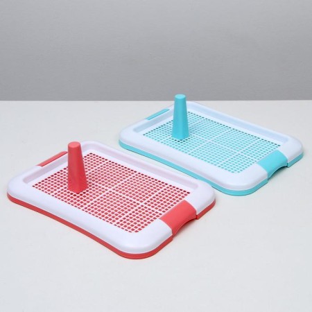Dog toilet with a grid and a column, 45 x 35 x 4.5 cm, blue-7