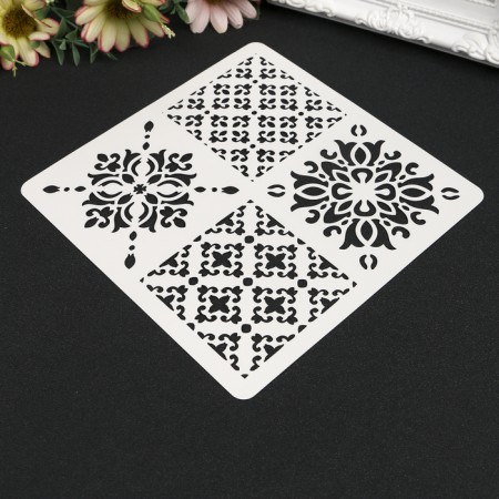 Stencil plastic "Tiles azulezh 4 drawings" 15x15 cm-1