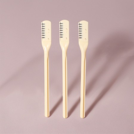 A razor for eyebrow correction, 8.5 × 0.8 cm, set - 3 pcs, beige color-1