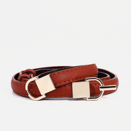 Women's belt, width 1 cm, metal buckle, redhead