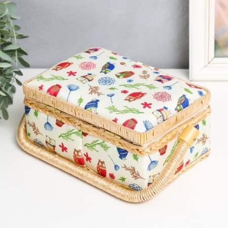 Casket for needlework "Drawn owls" 9.5x19.5x13 cm-5
