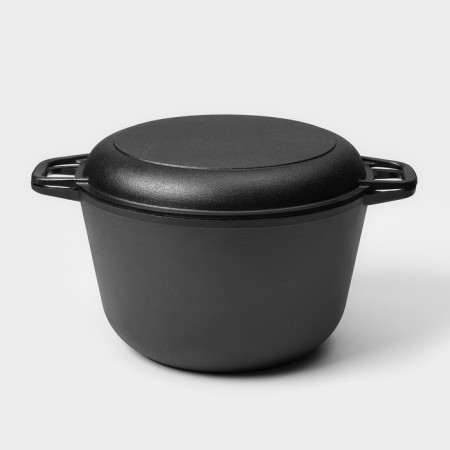 Cast iron pan Wild Kitchen, 6 liters, with a lid-skid, a shoulder blade and a sponge in the kit-3