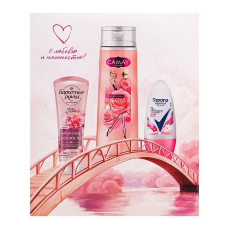 Gift set Female Camay "Flower Lagoon": shower gel + hand cream + deodorant-7
