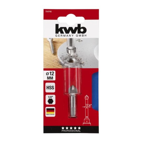 Senker hexagonal KWB HSS, D = 12 mm, shank d = 6.35 mm, cone angle 90 °-1