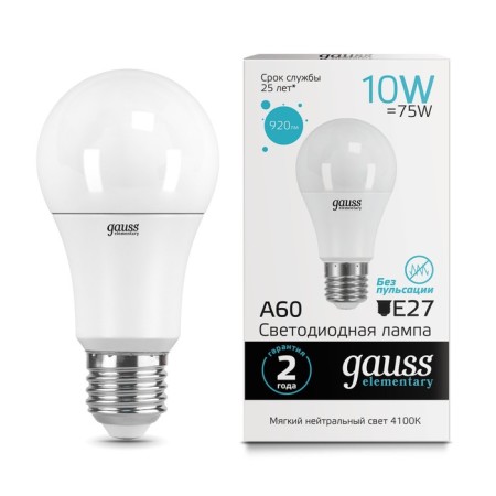 LED LED ELEMENTARY 10W A60 GREVED 4100K neuter. Bel. E27 920lm Gauss 23220