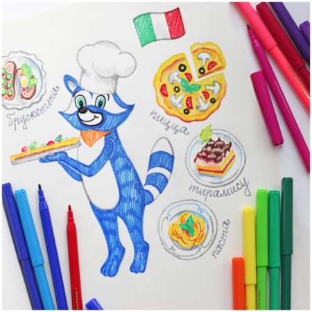 Flomasters 36 flowers of multi-poetry raccoon in Italy, gift inside, washed off, blister-6