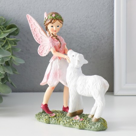 Souvenir Polystone "Girl Babochka with a lamb" Pink wings 13.5x5x15.5 cm