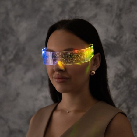 LED glasses "Shine", 14.5x4.5x18 cm, CR2032X2 batteries (included), 3 modes, glow RGB