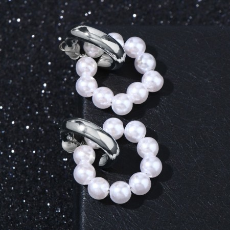 Earrings with the removable element "Transformer" two pearl rings, white color in silver