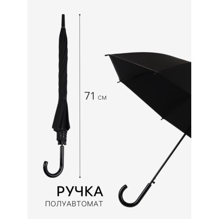 Umbrella - semi -automatic cane "plain", 8 spokes, r = 46 cm, black color-1
