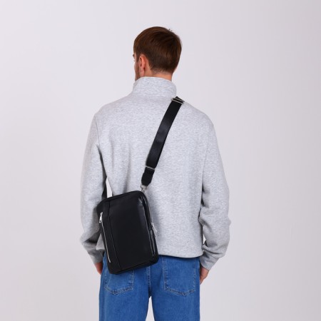 Male bag over the shoulder, Textura, artificial leather, black color-7