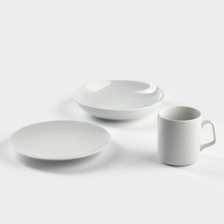 Set of porcelain dishes "Universal", white color, 3 objects: plate d = 20 cm, deep 600 ml, d = 20 cm, mug 350 ml