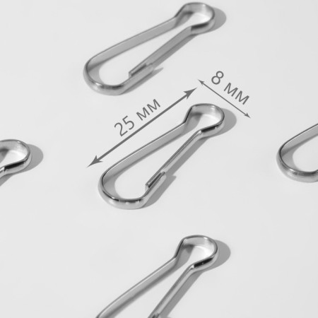 Carabiner wire, iron, 25 × 8 mm, thickness - 1.5 mm, silver color, price per 1 piece