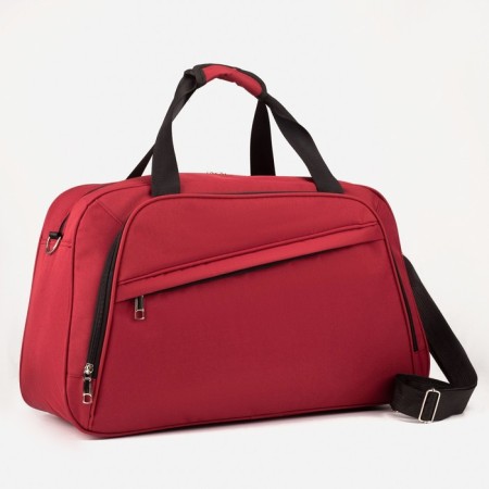 Road bag on lightning, 2 external pockets, a suitcase holder, a long belt, burgundy color