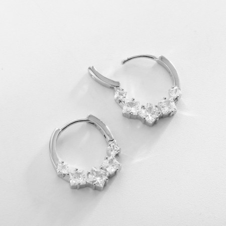 Earrings with rhinestones Xuping Crown radiance. White color in silver-1