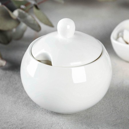 Porcelain sugar tower with a Wilmax Olivia lid, 325 ml, white color