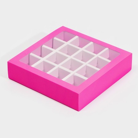 Box for sweets, confectionery packaging, 16 cells, “fuchsia” 17.7 x 17.7 x 3.8 cm-1