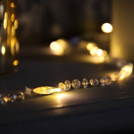 Garland “thread” 2 m dews with nozzles “beads”, IP20, silver thread, 20 LED, AAX2 batteries (not complete), 2 modes, glow warm white-1