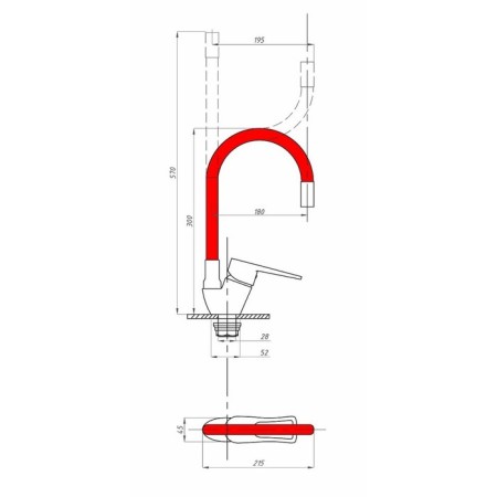 Fauzt FZS-833-R129 kitchen mixer, single-leaf, excess length 180 mm, chrome/red-1