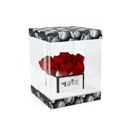 Box with a vase and PVC windows folding “black and white aesthetics”, 23 x 30 x 23 cm