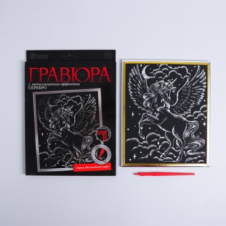 Engraving in the frame "unicorn in the clouds" with the metallic effect "silver"-1