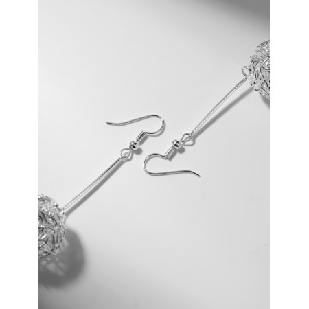 Earrings hanging "ball" interweaving, color silver, 6.5 cm-4