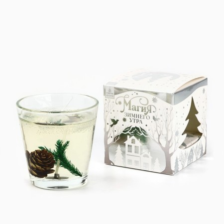 New Year's gel candle in a glass with a decor inside “New Year: spruce forest” 5 x 5 x 6 cm-5