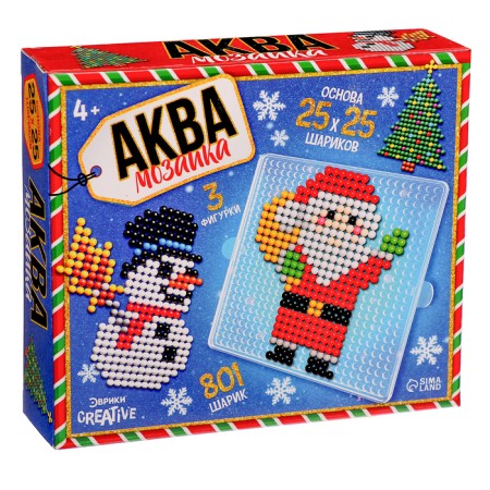 Aquamosaic "Santa Claus: Snowman and Christmas tree", 3 figures, 801 ball-6
