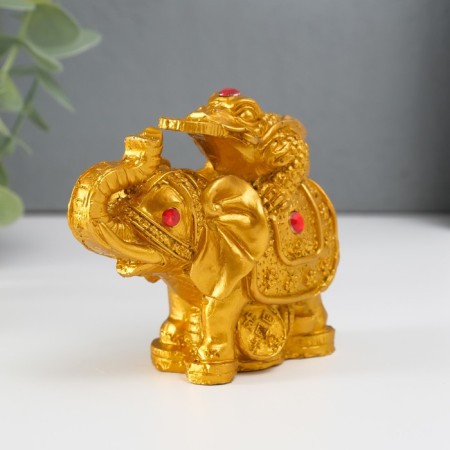 NECK Polystone Bronze "Elephant with Cash toad on the back" 7.5x9.3x5.2 cm-3