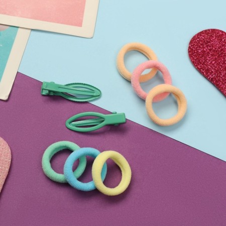 Caramel hair set (10 elastic bands 1.5 cm, 2 clamps 3 cm) fish, green-2