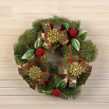New Year's Wreath D-30 cm "Bright fairy tale" bows snowflakes