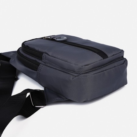 Male sling bag from textiles, headphone opening, gray color-5