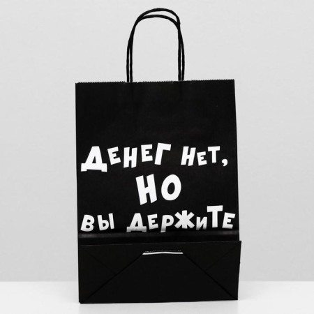 Пакет крафт "Денег нет, но вы держите", 18 х 8 х 25 см-1