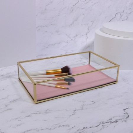 Organizer for storage "Pink Ripples", glass, 1 section, 24 × 14 × 5 cm, transparent/copper/pink color-2