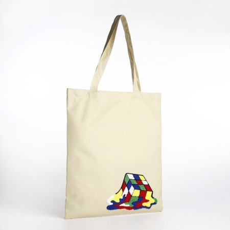 Textile choper with embroidery "Cube", 40x35 cm, beige color-4