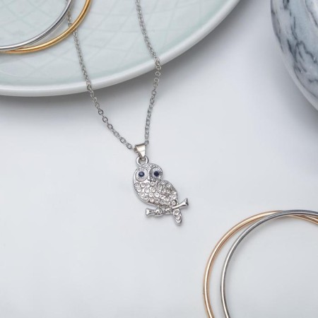 Pendant "owl", silver color, 40 cm
