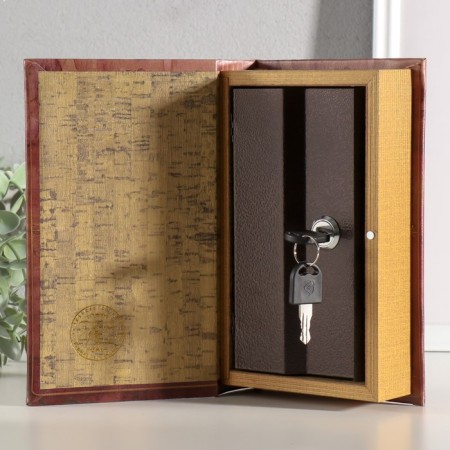 Safe-book wood, leatherette "month" volumetric embossing 21x13x5 cm-1