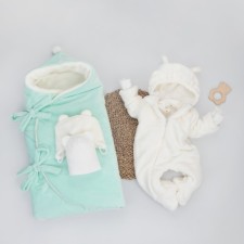 Kinderlitto “Freckle” discharge kit, 5 items: blanket-convert, hat, overalls-slip, overalls, hat, demi-season, height 50-56 cm, mint color