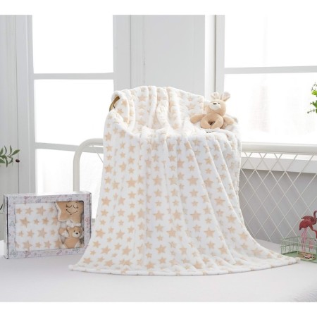 Baby plaid with a toy, size 90x120 cm, beige color-1