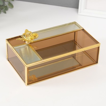 Casket Glass with a metal frame "Butterfly" rectangle caramel 12.3x20x8.3 cm