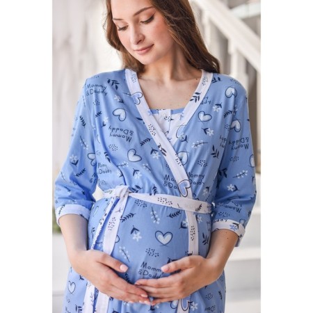 Female set (shirt/robe) for pregnant women, blue color, size 52-8