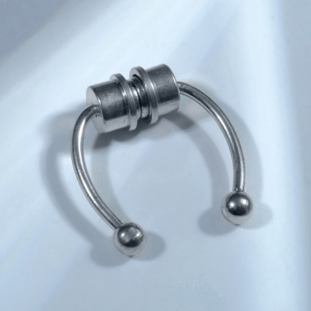 Piercing in the nose (fake for septum) with interchangeable nozzles, on magnet, l = 12 mm, silver color-1