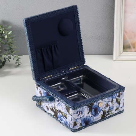 Casket for needlework "White-blue peonies" 20x20x11 cm-2
