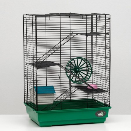The cage for rodents "Pigzon" No. 5, with 3 floors, equipped, 41 x 30 x 58 cm, green mix